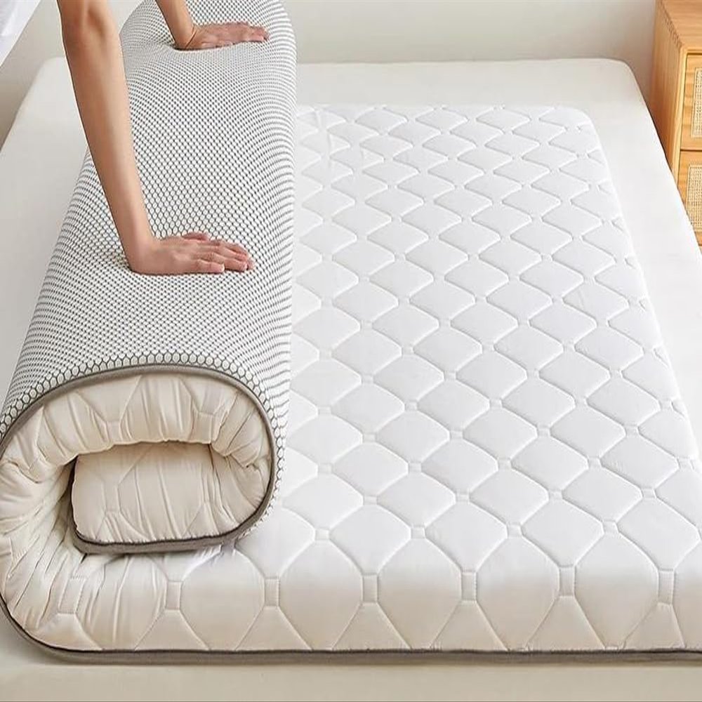 Single/Twin/Queen/King Size Japanese Futon Mattress Floor Sleeping Mat,Foldable Mattress Tatami Mat,Portable Sleeping Pad for Camping Dormitory (White,90x190cm)
