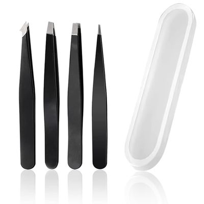 4 Pcs Professional Tweezers, Tweezers for Eyebrows for Facial Hair Women & Men Stainless Steel Precision Tweezers for Ingrown Hair Tweezers Blackhead Removal, Eyelash Extension, Beauty Tool