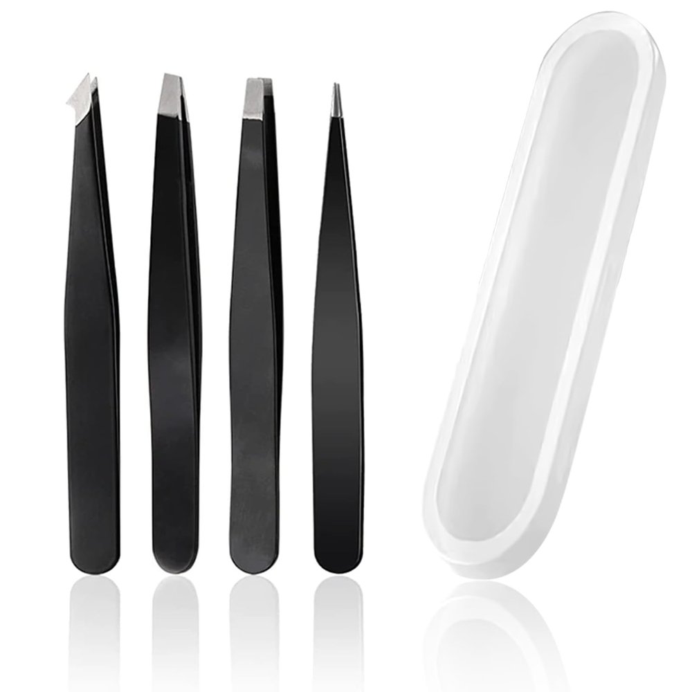 4 Pcs Professional Tweezers, Tweezers for Eyebrows for Facial Hair Women & Men Stainless Steel Precision Tweezers for Ingrown Hair Tweezers Blackhead Removal, Eyelash Extension, Beauty Tool