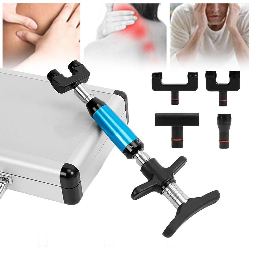 Chiropractic Adjustment Tool, 6 Levels Chiropractic Activator Tool, Manual Chiropractic Gun with 4 Heads, 50-300N Adjustments Manual Spine Chiropractic Correction Tool, Improve Joint Pain,Blue