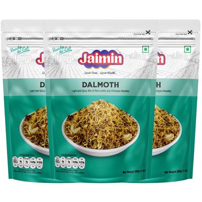Jaimin Dal Moth 200gm - Pack of 3 | Authentic Indian Namkeen | Ideal for Snacks, Tea-Time, & Parties | Crispy Texture | Snack for All Occasions | Freash, Spicy & Savory Namkeen