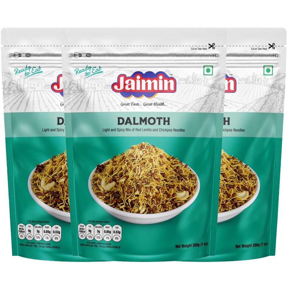 Jaimin Dal Moth 200gm - Pack of 3 | Authentic Indian Namkeen | Ideal for Snacks, Tea-Time, & Parties | Crispy Texture | Snack for All Occasions | Freash, Spicy & Savory Namkeen