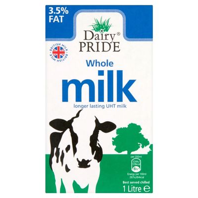 Dairy Pride UHT Whole Milk 1L (Pack of 8) | UHT Processed for Extended Freshness | Tasty & Creamy Whole Milk | Nutrient Rich-Calcium, Protein, & Vitamins | Ecofriendly & Convenient Tetra Pack