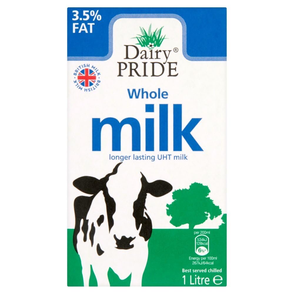 Dairy Pride UHT Whole Milk 1L (Pack of 8) | UHT Processed for Extended Freshness | Tasty & Creamy Whole Milk | Nutrient Rich-Calcium, Protein, & Vitamins | Ecofriendly & Convenient Tetra Pack
