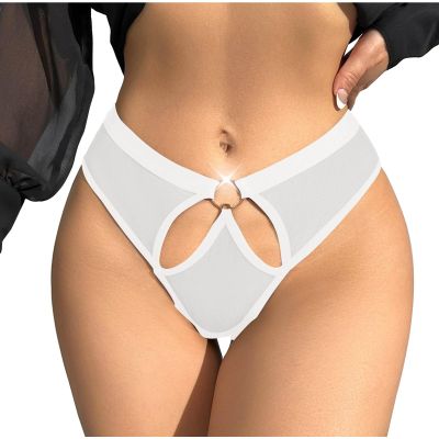 AnnSemo Sexy Nightwear for Women Cheeky Thongs Low Waist Tangas Stretchy Soft Smooth Silk Knickers for Valentines Gifts Hollow out Underwear Breathable Hipster Bikini Briefs