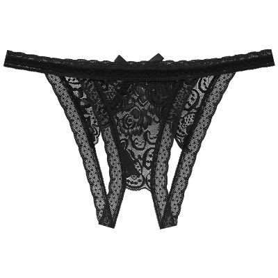 AnnSemo Women's Floral Lace Thongs Sexy Underwear Crotchless Seamless G-String Soft Comfortable See Through Knickers Cheeky Back Hipster Lacy Bikini Sheer Mini Briefs for Valentines Gift