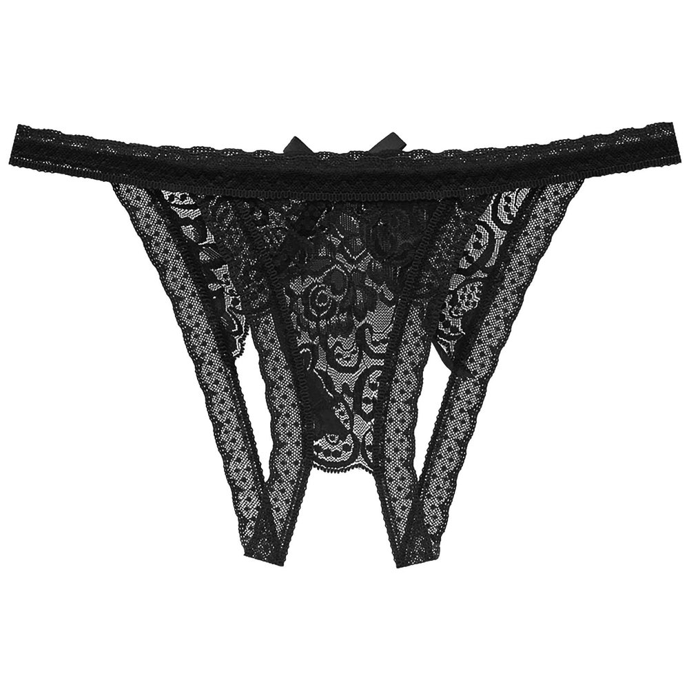AnnSemo Women's Floral Lace Thongs Sexy Underwear Crotchless Seamless G-String Soft Comfortable See Through Knickers Cheeky Back Hipster Lacy Bikini Sheer Mini Briefs for Valentines Gift