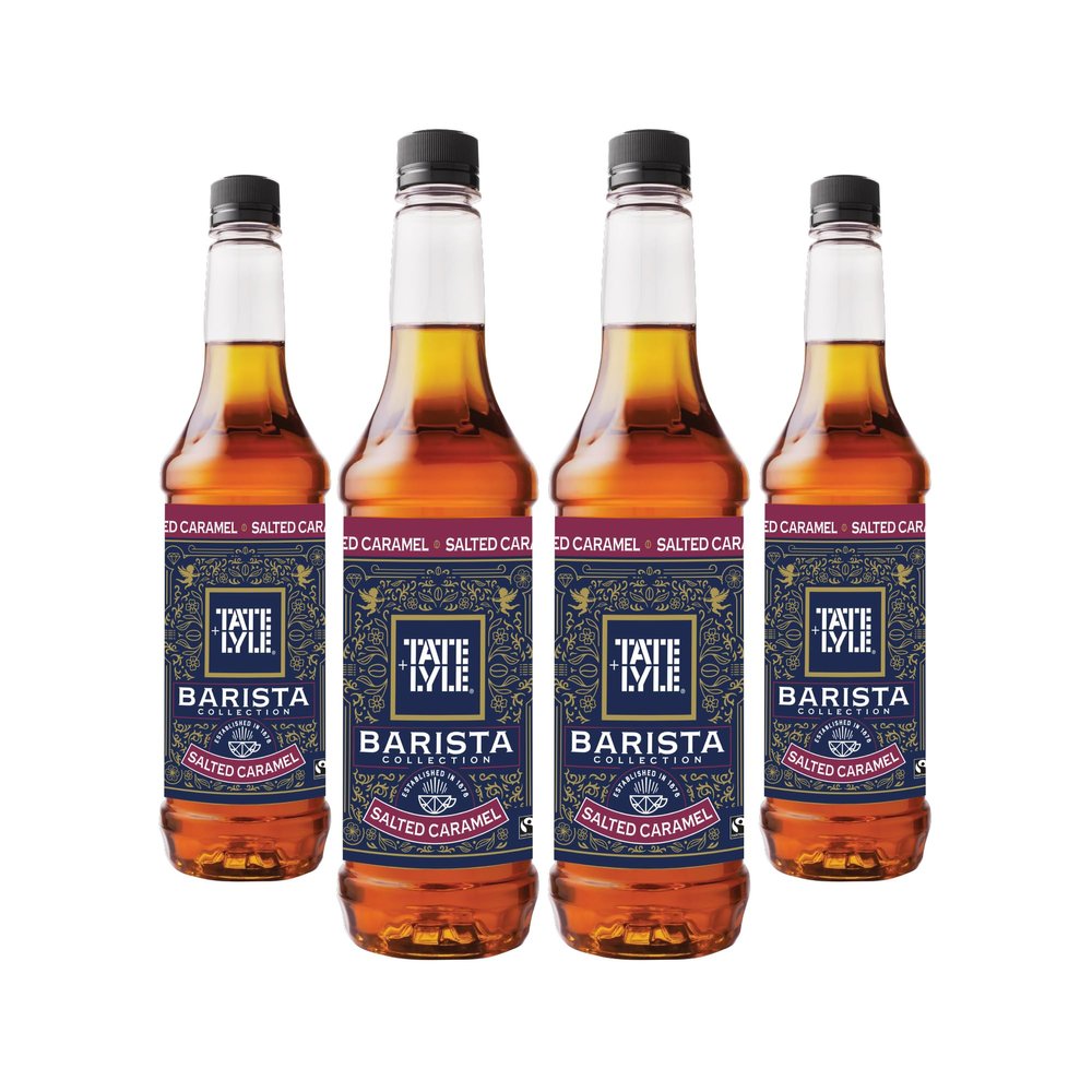 Tate & Lyle - Salted Caramel Syrup - Fairtrade Syrup Set, Vegan and Vegetarian Friendly - Salted Caramel Coffee Syrup, Cold and Hot Drinks - Produced in the UK - 4 x 750ml