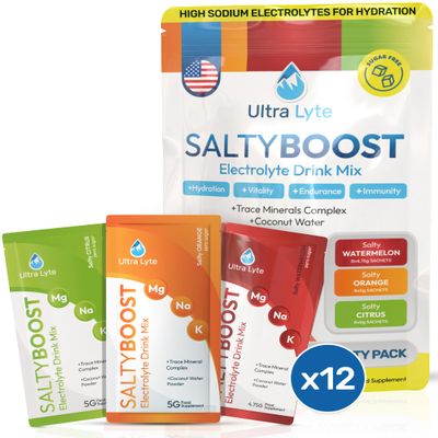 Ultra Lyte Electrolytes Drink Mix - Sugar-Free Variety Pack Powder - 12 Sachets with High Sodium, Trace Minerals, and Coconut Water - Hydration for Sports, Fitness, and Recovery