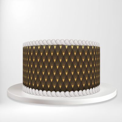 Double Black and Gold Art Deco Geometric Shapes Luxury Elegant Wrap Around Print A4 Edible Paper Icing Sheet Cake Topper Side Ribbon Border Decor for Personalised Themed Decorations