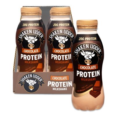 Shaken Udder Chocolate Protein Milkshake,8 x 330ml,Made with Real Belgian Chocolate,High Protein & Calcium,Less Than 5% Added Sugar,Vegetarian & Gluten-Free