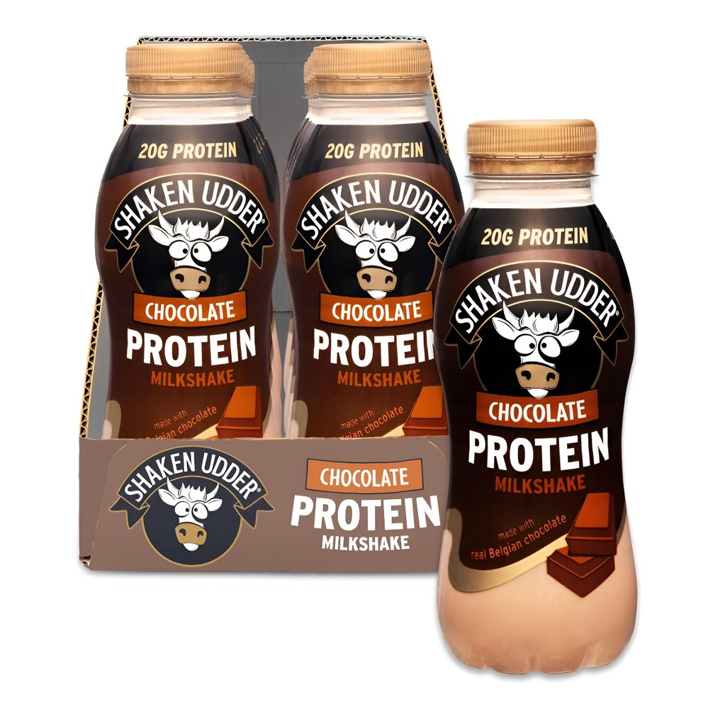 Shaken Udder Chocolate Protein Milkshake,8 x 330ml,Made with Real Belgian Chocolate,High Protein & Calcium,Less Than 5% Added Sugar,Vegetarian & Gluten-Free