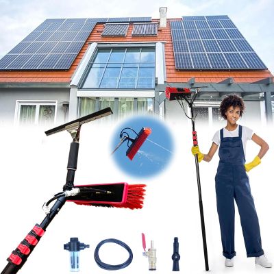 3.6-6 M Window Cleaning Pole,Water Fed Telescopic Brush,Window Cleaner Kit,Extendable Solar Panel Washing Equipment Cleaning Conservatory Roof Extendable Cleaner (35cm Brush,4.6M)