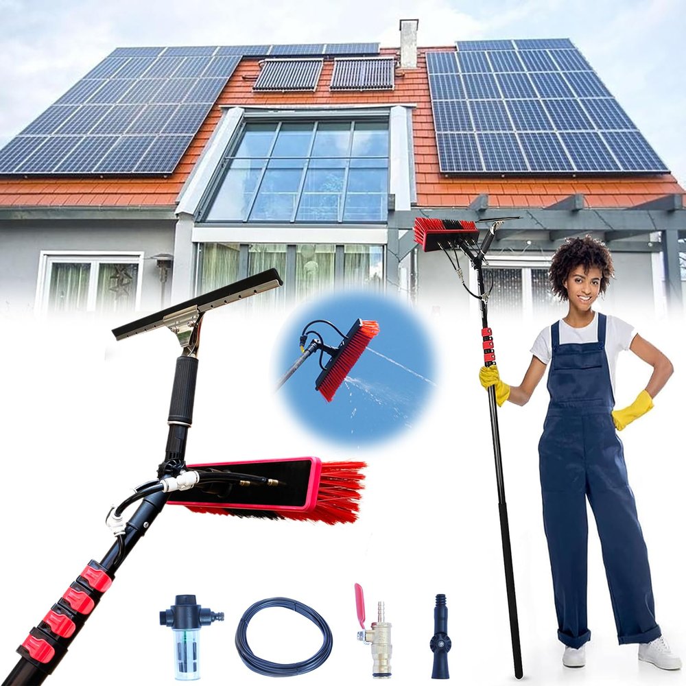 3.6-6 M Window Cleaning Pole,Water Fed Telescopic Brush,Window Cleaner Kit,Extendable Solar Panel Washing Equipment Cleaning Conservatory Roof Extendable Cleaner (35cm Brush,4.6M)