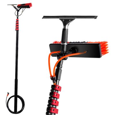 12-36ft Window Cleaning Pole,Water Fed Telescopic Brush,Extendable Solar Panel Cleaning Brush Outdoor Washing Equipment Tool Cleaning brush can spray Water (with Squeegee,5.4M)