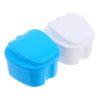 FRCOLOR 2pcs Portable Denture Case with Clean Storage Space and Plastic Material Blue Double-Layer Denture Storage Box and Sports Mouth Guards for Travel and Daily Use