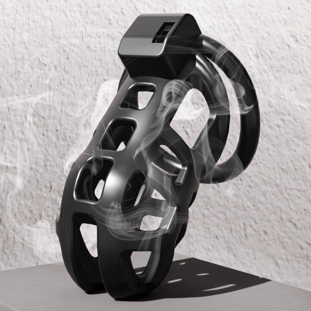 Breathable Black Resin cage for Men with Locking Protection and 3 Fixing Rings (47mm/51mm/53mm) (L)