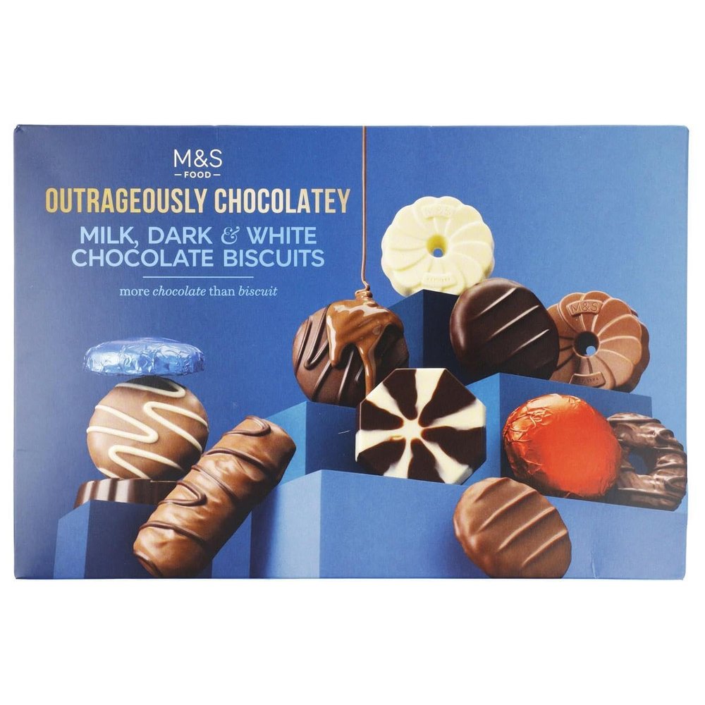 M&S outrageously Biscuit Selection - Milk, Dark & White Chocolate Selection 450g