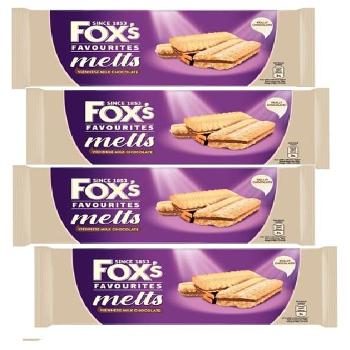 Fox Favourites Melts Viennese Milk Chocolate 120g | Viennese Biscuits Sandwiched with Milk Chocolate | Ideal for afternoon treats | Available for Hampers Gifts for all Occasions. (Pack of 4)