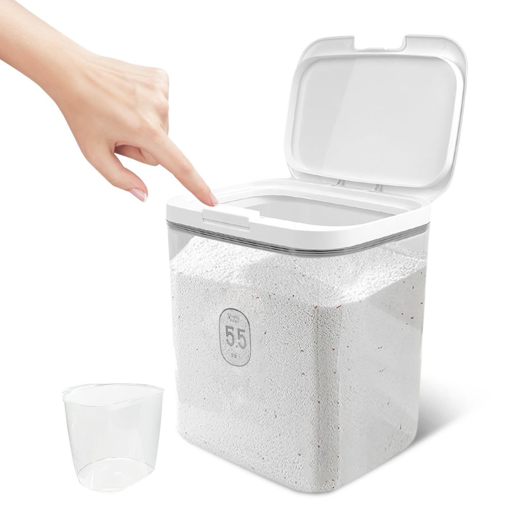 5.5L Laundry Detergent Dispenser with One-Press Lid Laundry Powder Container for Laundry Room Organization & Storage Pod and Airtight Dishwasher Pod Holder for Bead Powder, 1 Pack