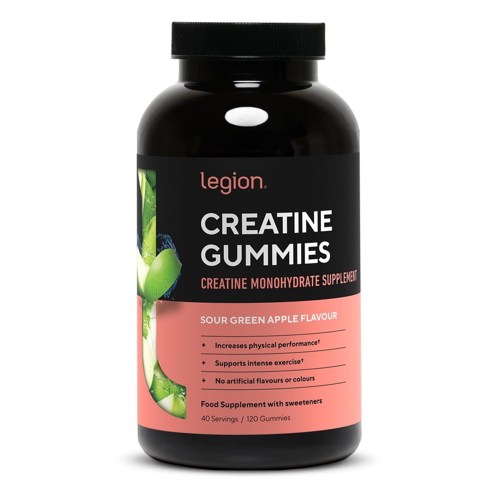 LEGION Creatine Monohydrate Gummies Clean Chewable Creatine Supplement for Strength, Endurance & Muscle Recovery 40 Servings Sour Green Apple Flavor Servings No Artificial Flavors or Sweeteners.