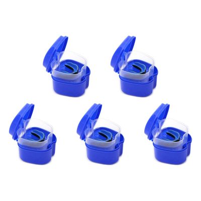 ISKDJBJG 5X Dark Blue Denture Case, Denture Cup with Strainer, Denture Bath Box False Teeth Box with Basket Net Container Holder
