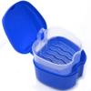 ISKDJBJG 5X Dark Blue Denture Case, Denture Cup with Strainer, Denture Bath Box False Teeth Box with Basket Net Container Holder view 3