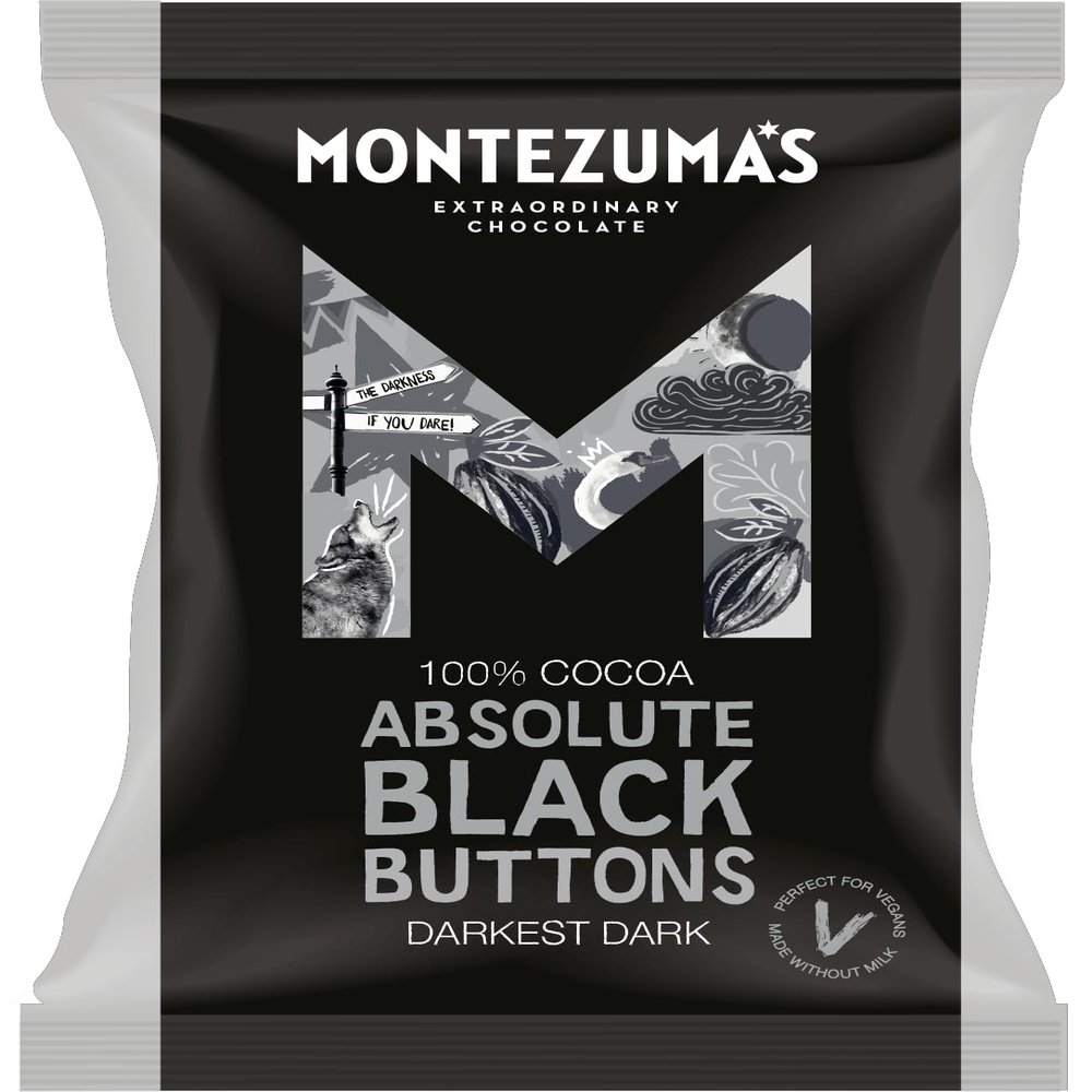 Montezuma's Absolute Black, 100% Cocoa, Darkest Dark Buttons, Gluten Free & Naturally Vegan, 120g Bag