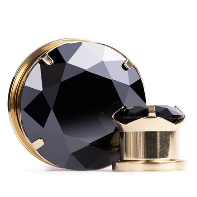 Custom Plugs Gold Black Diamond Metal Ear Gauge/Plug (24mm)
