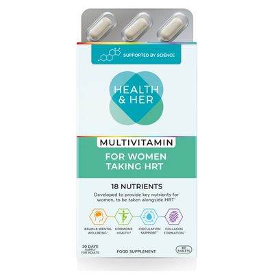 Health & Her Multivitamin Tablets for Women Taking HRT, Supplement with 18 Key Nutrients, Vegan & Gluten Free, 30-Day Supply, 60 Tablets