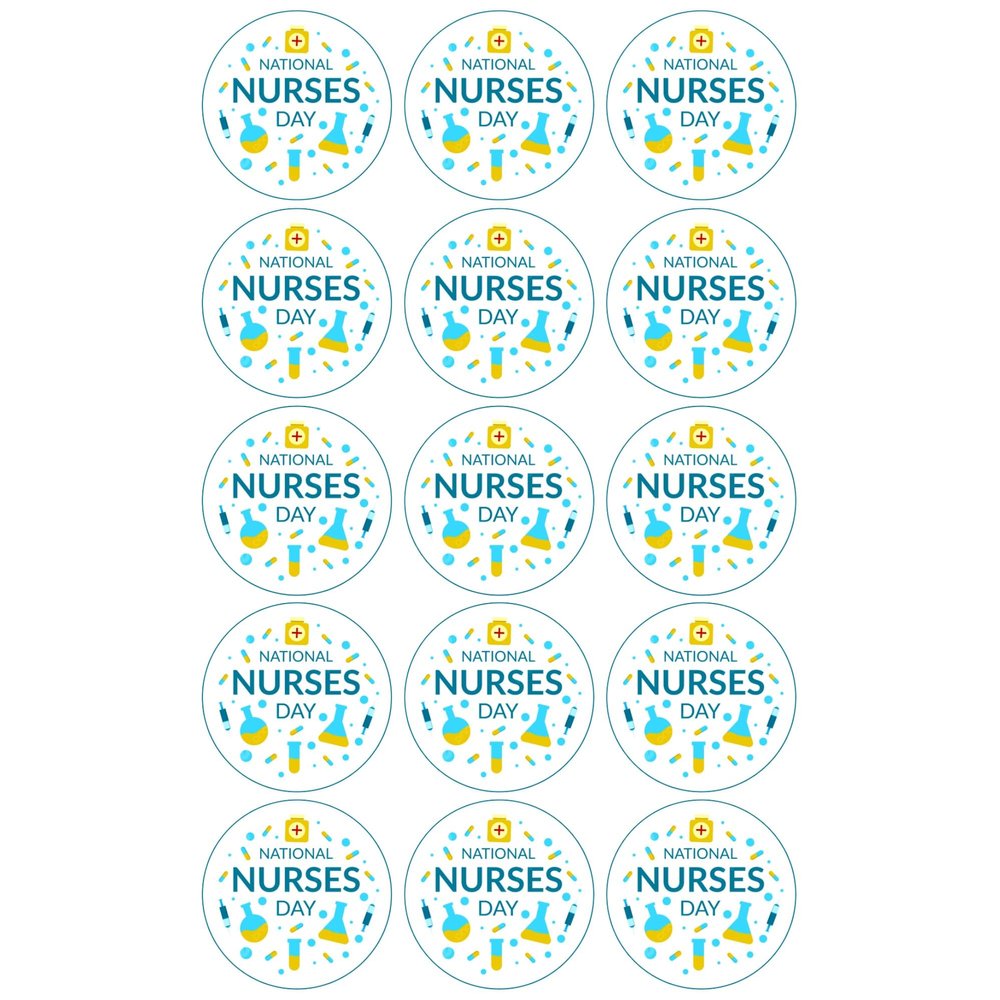15 x National Nurses Day Design 3 - Edible Wafer or Icing Cupcake Toppers Nurse Day Party Cake Decorations Perfect For Brownies Cookies Muffins & More! (Edible Wafer Card)