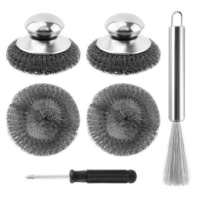 Steel Wool Scrubber Dish Brush with Handle, Deep Cleaning Metal Scrubber Set, Long-Handled Steel Wool Brush, for Cleaning Dishes, Cast Iron, Stock Pots, Pans, Griddles, Grills(Color:Silver)