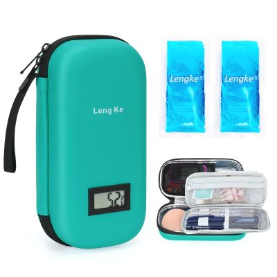 Insulin Pen Case with Temperature Display - Insulin Cooler Travel Case with 2 Ice Packs 160g, TSA Approved Medicine Travel Cool Bag for Diabetic Supplies by YOUSHARES (Green)