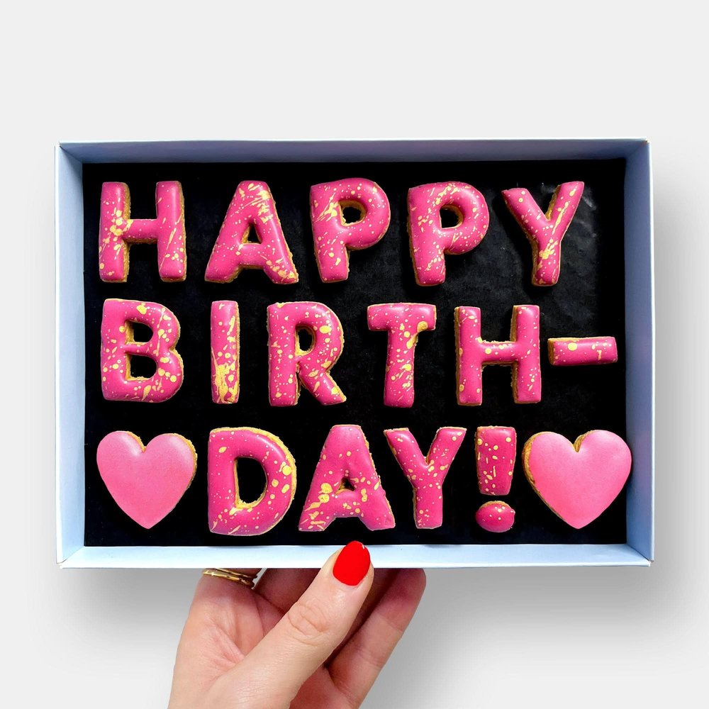 Baked by Steph - Happy Birthday! Gift Letterbox Message Iced Cookies