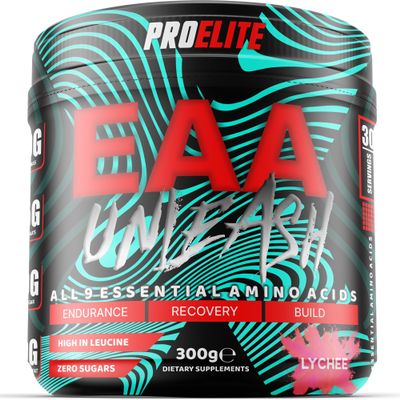 EAA Amino Acids Powder 300g | Lychee Flavour Vegan Essential Amino Acids with BCAA Blend | Full Spectrum Muscle Growth, Recovery & Hydration Supplement by PROELITE