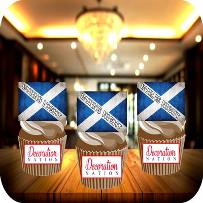 12 x Scottish Flag Burns Night NEW STAND UP Edible Wafer or Icing Cupcake Toppers Scotland Party Cake Decorations Perfect For Brownies Cookies Muffins & More! (Premium Icing Sheet)