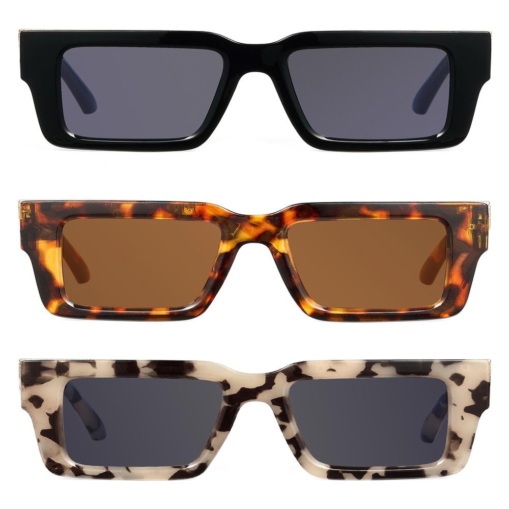 JM Oversized Reading Glasses for Women Men with Spring Hinge, Fashion Square Blue Light Blocking Computer Readers 3 Pack 2.5 (Fully Magnified Reading Sunglasses Black + Brown + Grayish White)