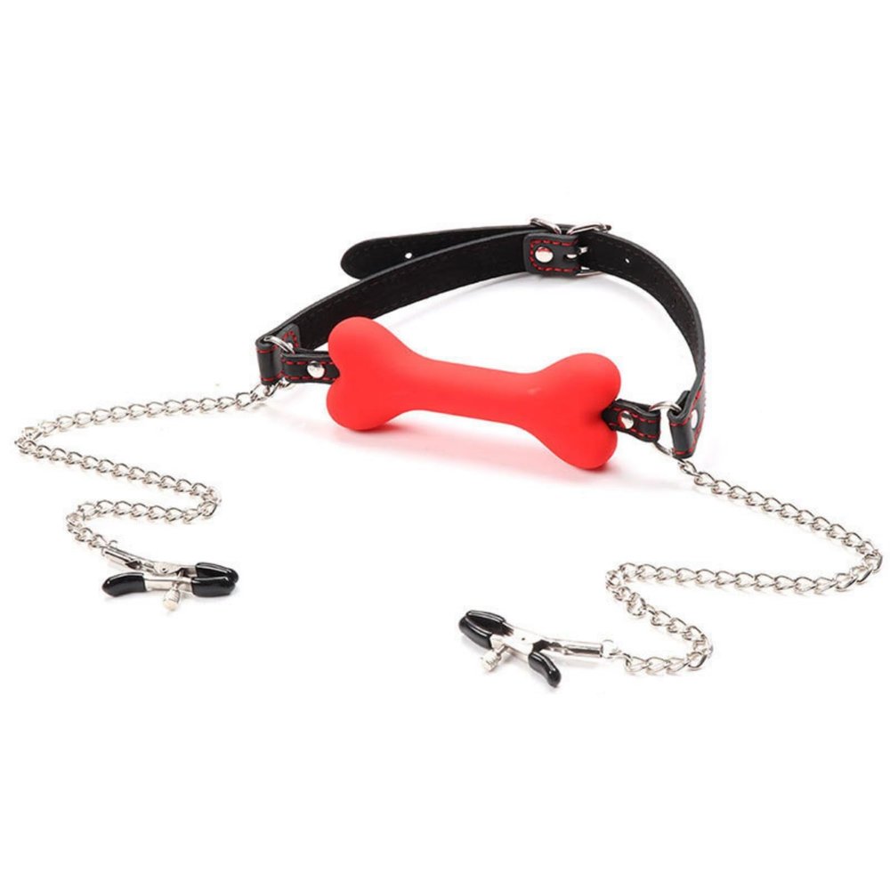 Adjustable Silicone Dog Bone Mouth Training Props (Red, Mouthpiece+Clip)