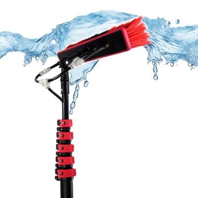 18FT Water Fed Telescopic Brush Pole Kit for Home and Commercial Window Cleaning Includes 20m Water Supply Hose and Solar Panel Brush