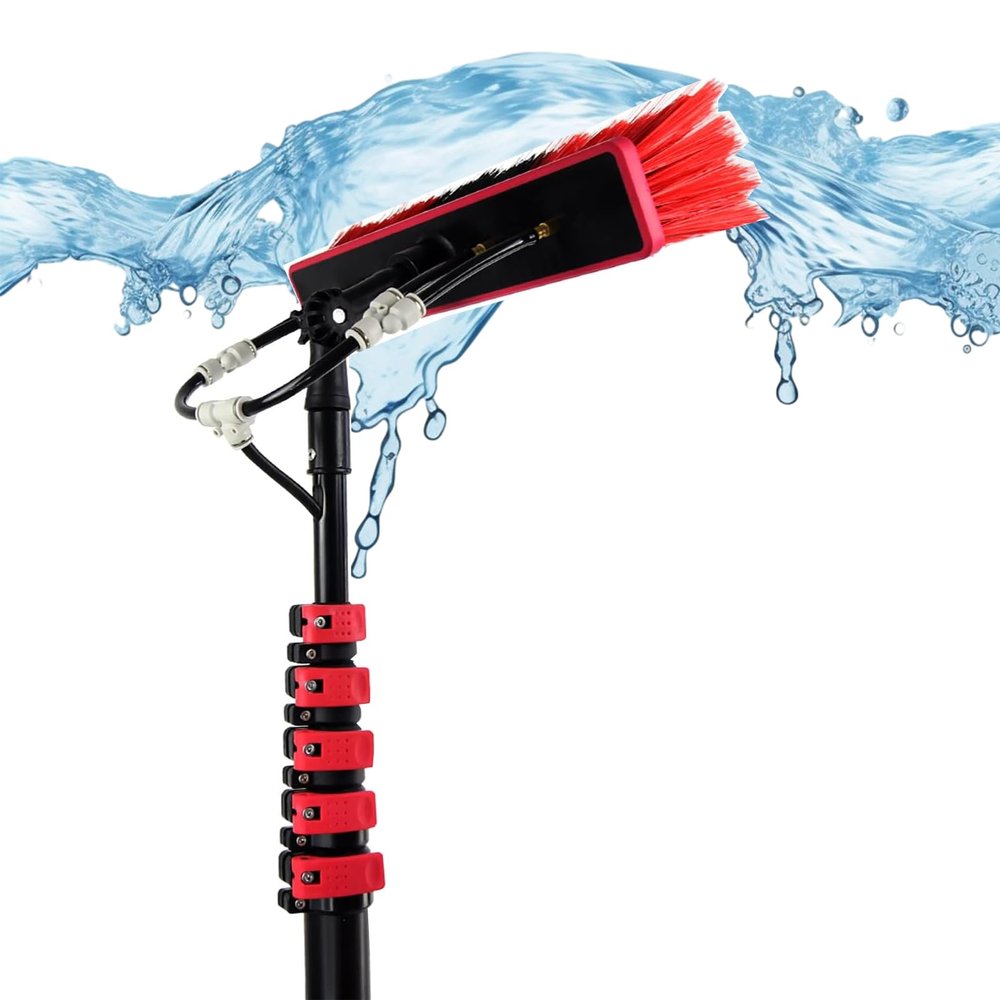 18FT Water Fed Telescopic Brush Pole Kit for Home and Commercial Window Cleaning Includes 20m Water Supply Hose and Solar Panel Brush