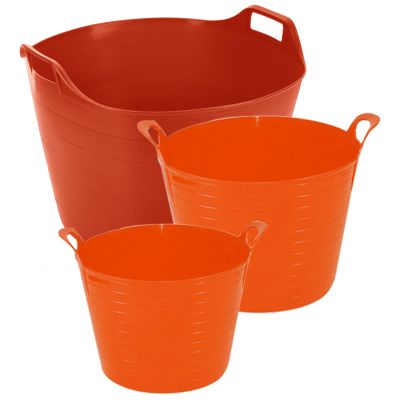 M1SS Combo of 3 Sizes 26L, 40L, 75L Orange Flexi Tub Robust Versatile Multipurpose Large Flexi Tub Garden Home Flexible Plastic Storage Container Bucket Flex Tub- MADE IN UK