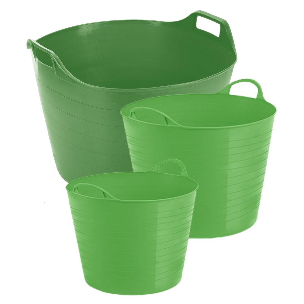 M1SS Combo of 3 Sizes 26L, 40L, 75L Lime Green Flexi Tub Flexible Plastic Storage Container Bucket Tub Trug Horse Feeder Flex Tub- MADE IN UK