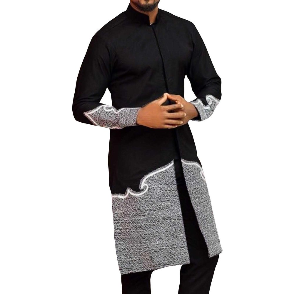 Foweknow Men's Africa Suit Ethnic Dashiki Sets African Clothing Long Sleeve Print Dashiki Shirt and Trousers Outfit Traditional 2-Piece Set Middle East Saudi Style Clothing, black, M