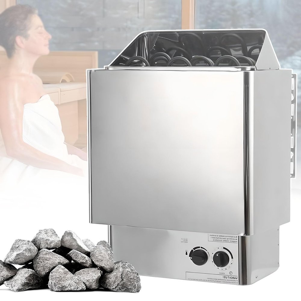 Electric Sauna Heating Stove,Wet and Dry Bath Sauna Box,Sauna Room Equipment,Stainless Steel Sauna Heating Stove with Internal Controller,withTemperature Time Adjustment Button,for Home Hotel(6KW)