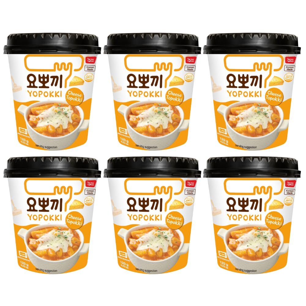 Young Poong Tteokbokki Cup - Traditional Korean Topokki, Instant Rice Cake Stick Snack, Quick & Easy Meal, Authentic Korean Ddukbokgi (Pack 12, Cheese 120g)