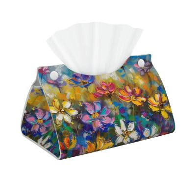 Abstract Style Colorful Flowers Printed Leather Tissue Box Cover Long Cute Tissue Box Holder Decorative Organizer for Bathroom Bedroom Office Car
