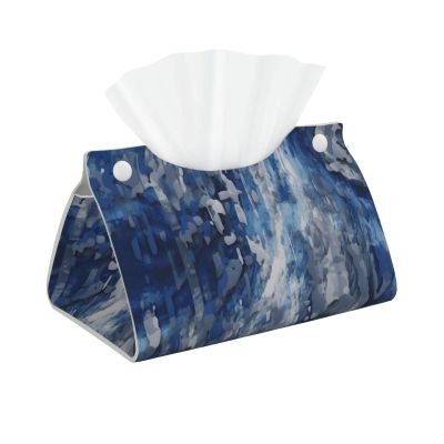Abstract Blue Printed Leather Tissue Box Cover Long Cute Tissue Box Holder Decorative Organizer for Bathroom Bedroom Office Car