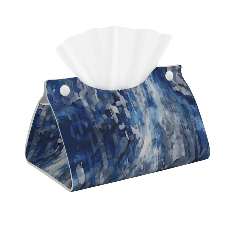 Abstract Blue Printed Leather Tissue Box Cover Long Cute Tissue Box Holder Decorative Organizer for Bathroom Bedroom Office Car