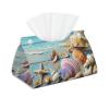Beach Theme Seashells Printed Leather Tissue Box Cover Long Cute Tissue Box Holder Decorative Organizer for Bathroom Bedroom Office Car view 1