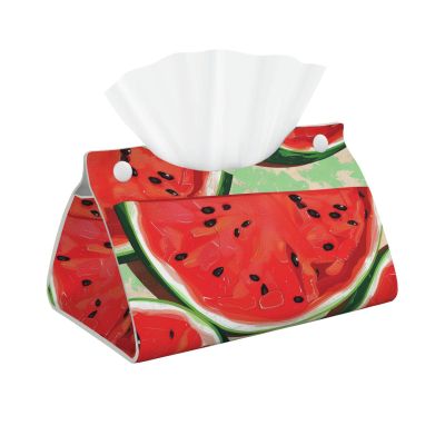 Red Watermelon Printed Leather Tissue Box Cover Long Cute Tissue Box Holder Decorative Organizer for Bathroom Bedroom Office Car
